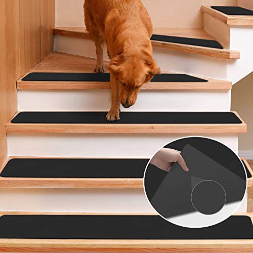 Rubber Carpet Stair Treads for Wooden Steps Non Slip, Reusable Stair Carpet Treads Stair Grips for Pet Dogs - Machine Washable Stair Pads Covers Inside, Set of 15, 8"X30"