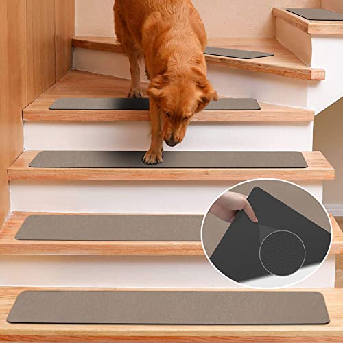 Rubber Carpet Stair Treads for Wooden Steps Non Slip, Reusable Stair Carpet Treads Stair Grips for Pet Dogs - Machine Washable Stair Pads Covers Inside, Set of 15, 8"X30"