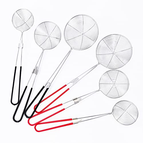 Spider Strainer for kitchen, Chinese Hot Pot Strainer Spoon Colander Skimmer Spoon, 6Pcs Food Strainer Wire Strainer Ladle With Handle, Metal Stainless Steel Boba Pearl Scoop