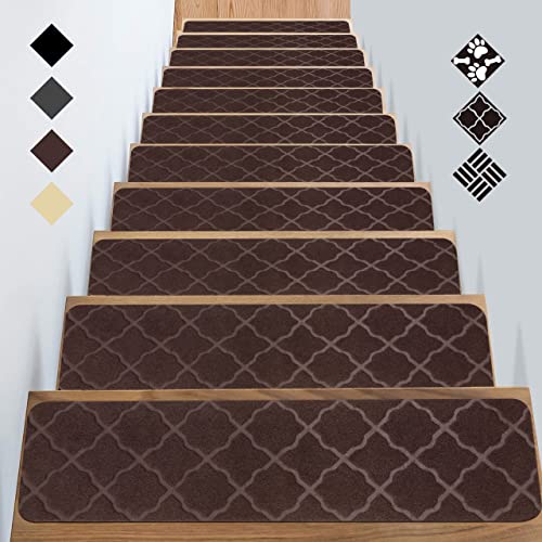 Stair Treads Carpet Peel and Stick with Self Adhesive Tape - 7 Pack Washable Felt Stair Runners for Wooden Steps Non-Slip - 100% Safety Edging Stair Carpet Runner Protector, 8"X30"