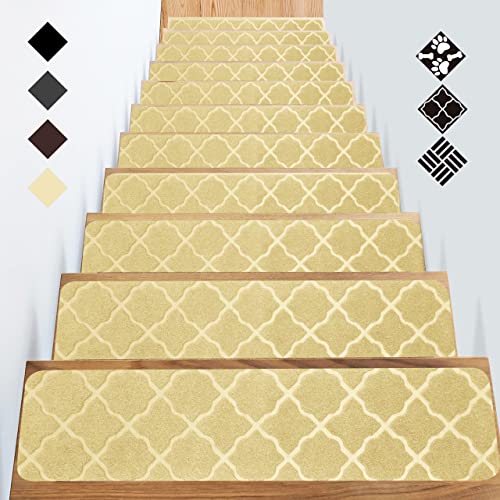 Stair Treads Carpet Peel and Stick with Self Adhesive Tape - 7 Pack Washable Felt Stair Runners for Wooden Steps Non-Slip - 100% Safety Edging Stair Carpet Runner Protector, 8"X30"