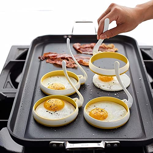 Silicone Griddle Egg Rings Pack of 4, GOYLSER Round Fried Egg Rings Set, Non Stick Pancake Mold, Silicon Egg Molds For Frying, Breakfast Mold Tool Cooking White