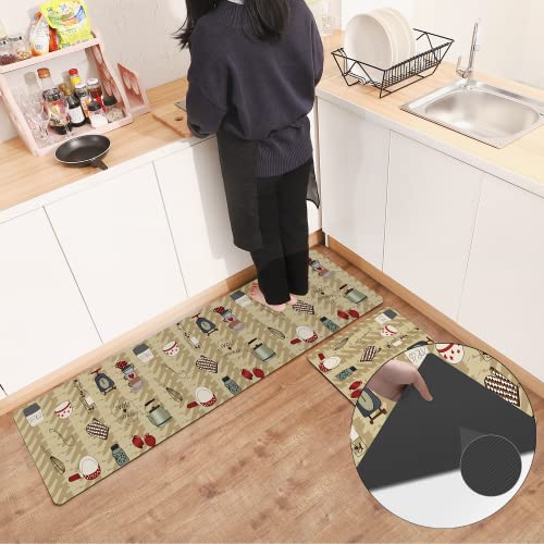 Super Absorbent Kitchen Mats for Floor Ultra Thin for Summer Using Set of 2, Rubber Backing Carpet Rugs Mat Cushioned, Quick Dry Floor Mats, Machine Washable Laundry Room Rug