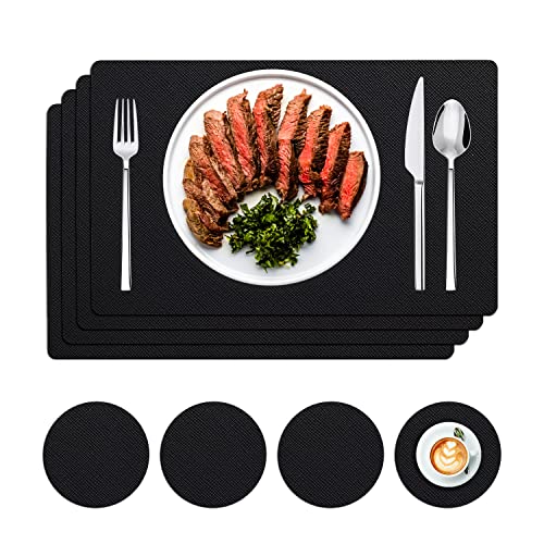Leather Placemats Table Placemats, GOYLSER Waterproof Leather Place Mates, Non-Slip Wipeable Place Mats for Kitchen Dining