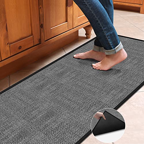 Kitchen Mats for Floor Non Skid - Long Weave Kitchen Floor Mat for Hallway, Laundry Room, Office - Rubber Backed Waterproof Jute Kitchen Standing Mat Cushioned
