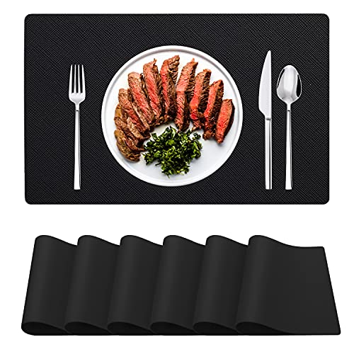 Leather Placemats Table Placemats, GOYLSER Waterproof Leather Place Mates, Non-Slip Wipeable Place Mats for Kitchen Dining